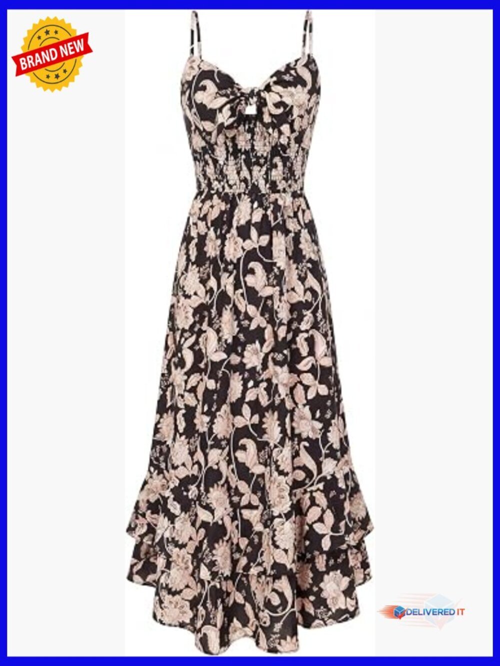 Maxi Floral Boho Dress with Pockets Adjustable Spaghetti Strap
